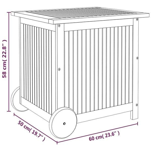 vidaXL Dynbox med hjul 60x50x58 cm massivt akaciaträ 319710