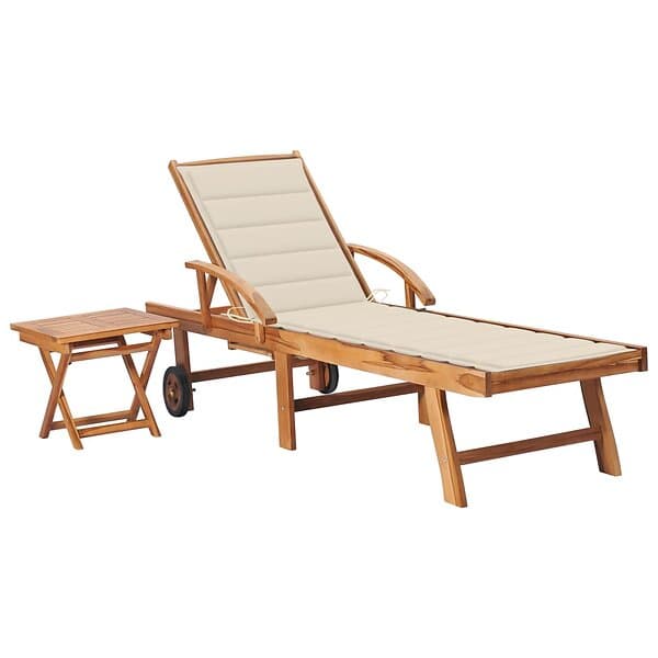 vidaXL Solsäng med bord och dyna massiv teak 3063023