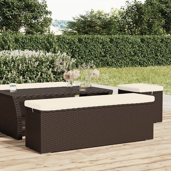 vidaXL Förvaringsbänk med kudde brun 110x30x40 cm konstrotting 319397