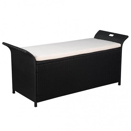 vidaXL Förvaringsbänk med dyna 138 cm konstrotting svart 44183