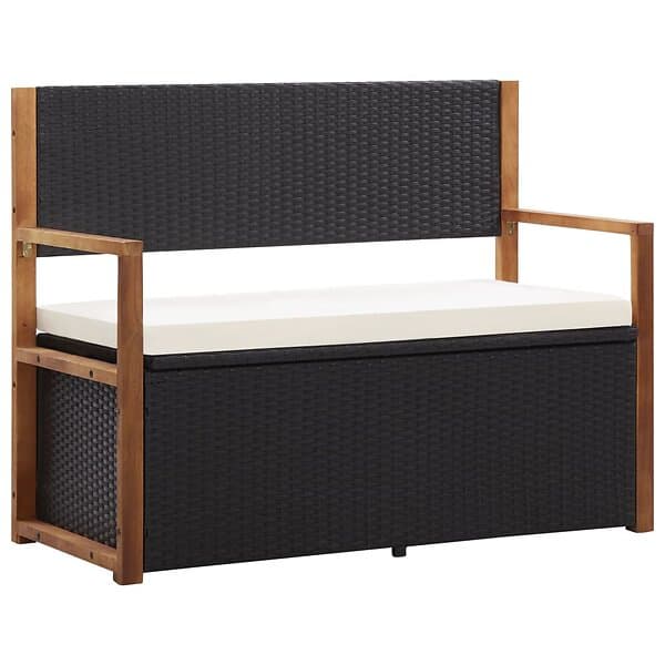 vidaXL Förvaringsbänk 115 cm konstrotting och massivt akaciaträ 46010