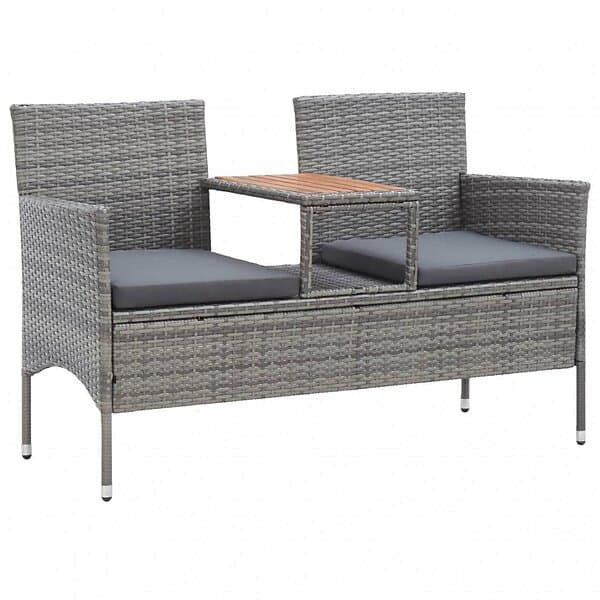 vidaXL Trädgårdsbänk 2-sits med bord 143 cm konstrotting grå 46147