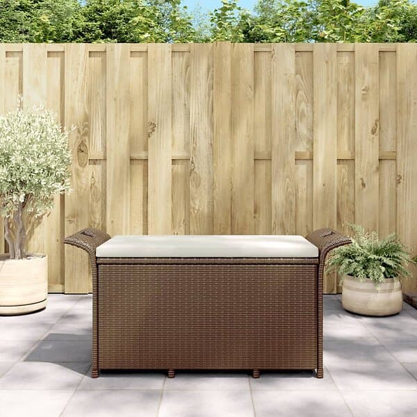 vidaXL Trädgårdsbänk med dyna brun 116x46x57 cm konstrotting 363416