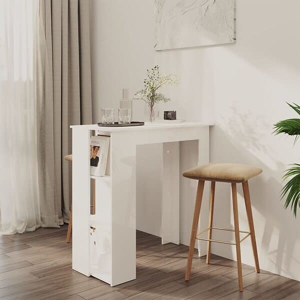 vidaXL Barbord med hylla vit högglans 102x50x103,5 cm konstruerat trä 809464