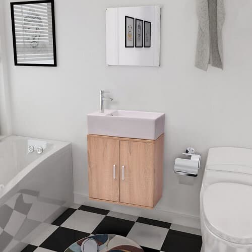 vidaXL Badrumsmöbler tre delar med fyrkantigt handfat beige 272228