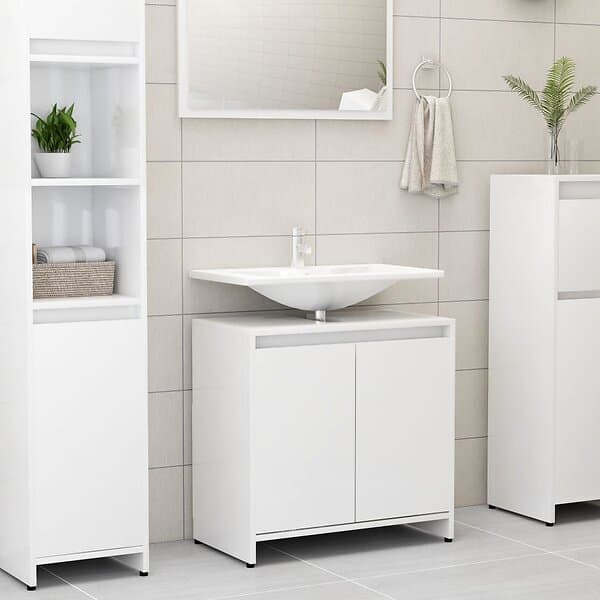 vidaXL Badrumsskåp vit högglans 60x33x61 cm spånskiva 802648