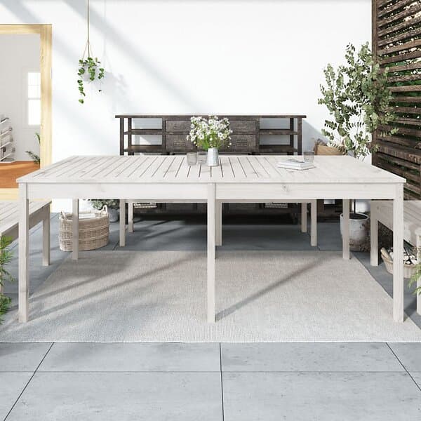 vidaXL Trädgårdsbord vit 203,5x100x76 cm massiv furu 823984