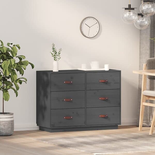 vidaXL Byrå grå 100x40x75 cm massiv furu 820144