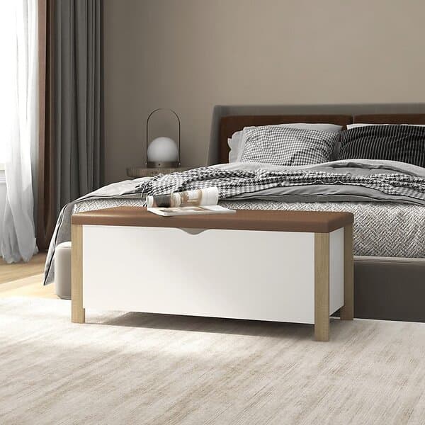vidaXL Förvaringsbänk med dyna sonoma-ek och vit 105x40x45 cm spånskiva 326773