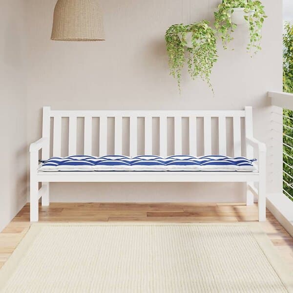 vidaXL Bänkdyna för trädgården blå&vit randig 180x50x7 cm oxfordtyg 361633
