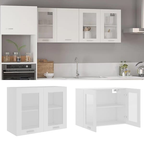 vidaXL Väggskåp glas vit 80x31x60 cm konstruerat trä 802529