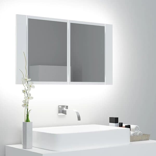 vidaXL Spegelskåp med LED vit 80x12x45 cm akryl 804964
