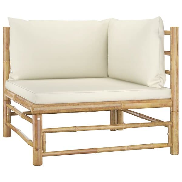 vidaXL Hörnsoffa med gräddvita dynor bambu 313145