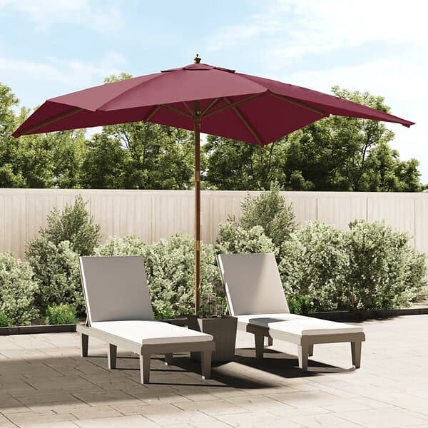 vidaXL Parasoll med trästång 300x300x273 cm vinröd 363195