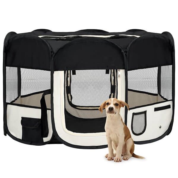 vidaXL Hopfällbar hundhage med väska svart 125x125x61 cm 171007
