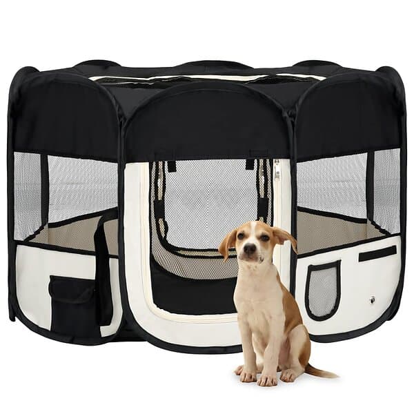 vidaXL Hopfällbar hundhage med väska svart 110x110x58 cm 171006