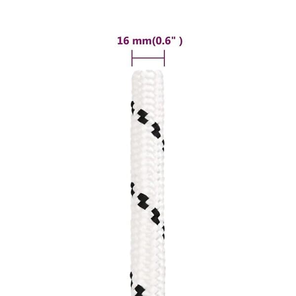 vidaXL Båtlina flätad vit 16 mm x 25 m polyester 152783