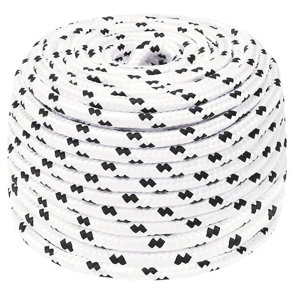 vidaXL Båtlina flätad vit 8 mm x 100 m polyester 152768