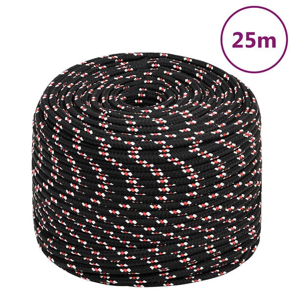 vidaXL Båtlina svart 6 mm 25 m polypropen 152337