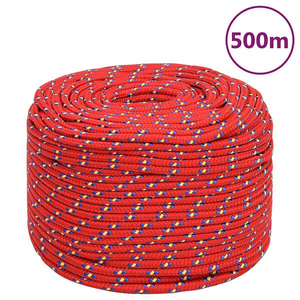 vidaXL Båtlina röd 10 mm 500 m polypropen 152404