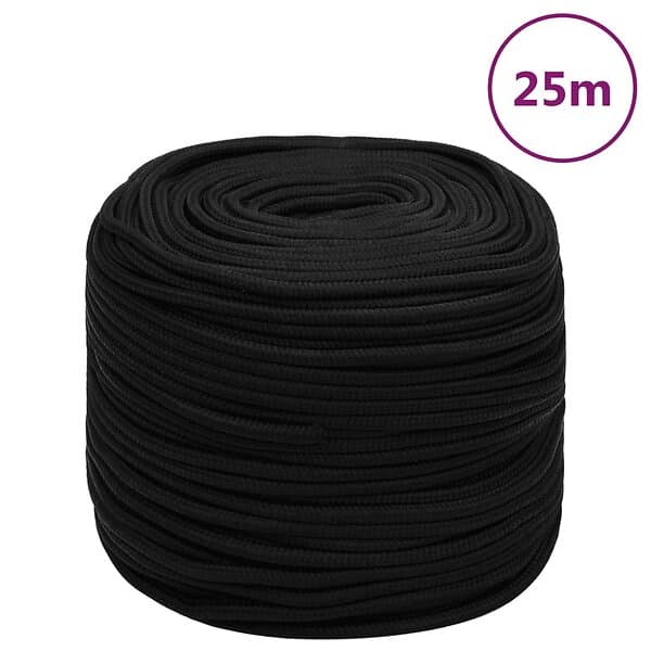 vidaXL Rep svart 10 mm 25 m polyester 152822