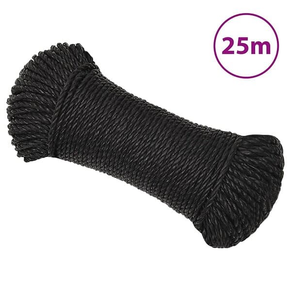 vidaXL Rep svart 6 mm 25 m polypropylen 153001