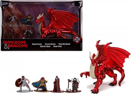 Jada D&D Nano Die Cast Fighter, Paladin, Rogue, Cleric & Young Dragon