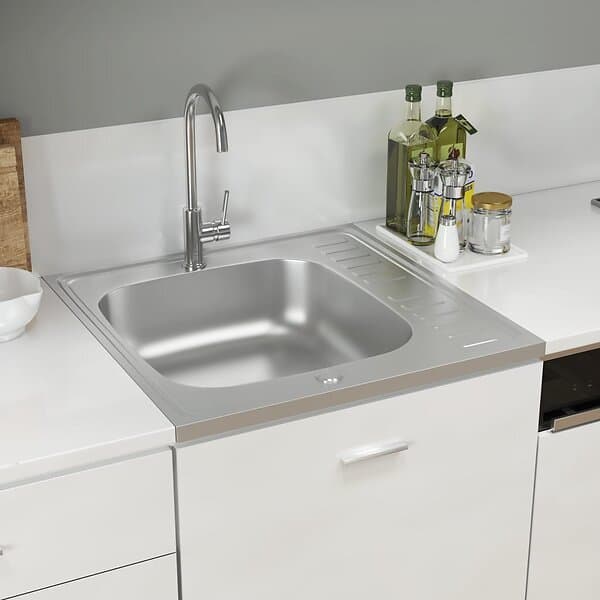vidaXL Diskho med avrinningsyta silver 600x600x155 mm rostfritt stål 147231