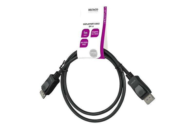Deltaco DisplayPort-kabel, DP 1,4, 8K@60Hz, 1m, svart
