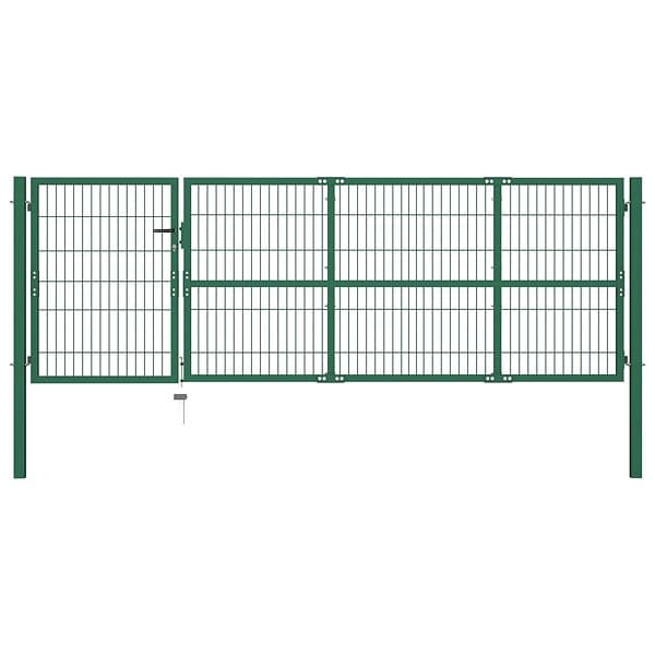 vidaXL Trädgårdsgrind med stolpar 350x100 cm stål grön 142569