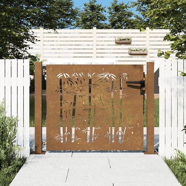 vidaXL Trädgårdsgrind 105x105 cm rosttrögt stål bambudesign 153239