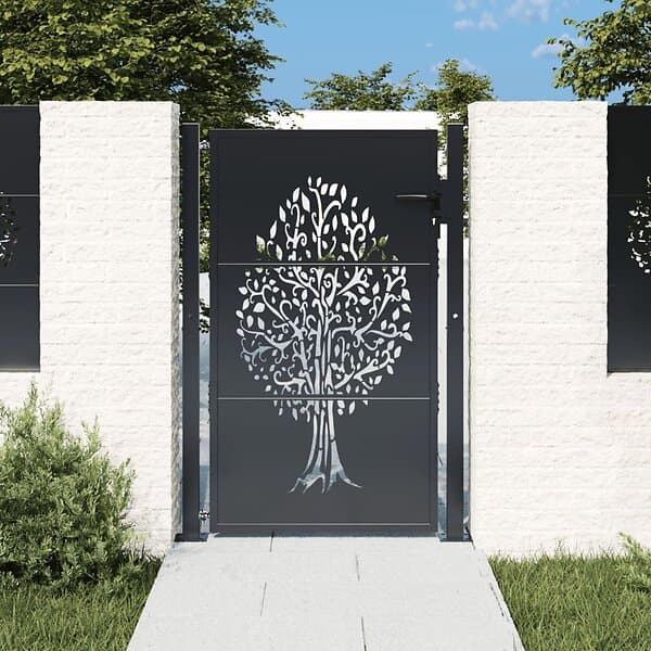 vidaXL Trädgårdsgrind antracit 105x305 cm stål träddesign 153156
