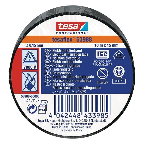 Tesa 56192 Eltejp Svart 15mm x 10m