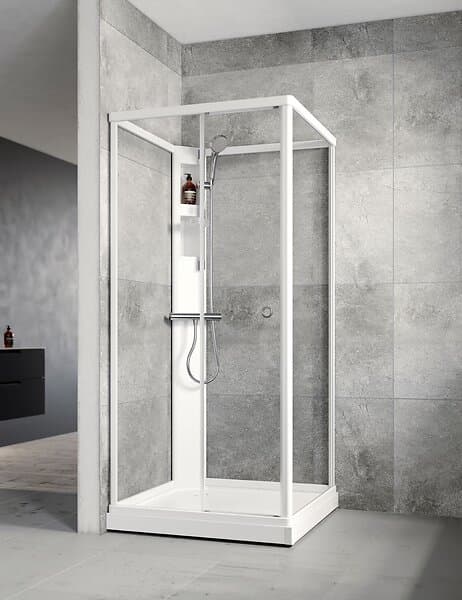 Macro Design Duschkabin Flow Front med Blandare Vit (Klarglas/910 x 910 mm (BxD))
