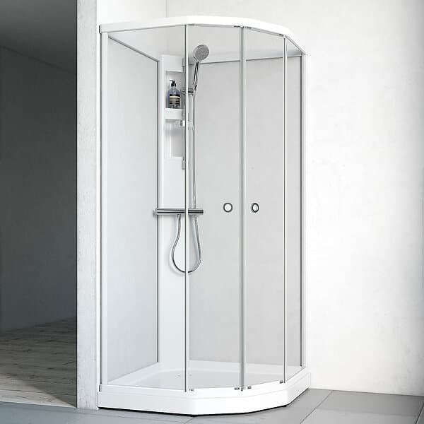 Macro Design Duschkabin Flow Semi med Blandare Vit (Klarglas/910 x 810 mm (BxD))