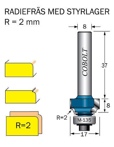 Cobolt Avrundningsfräs R=2 D=17l=8
