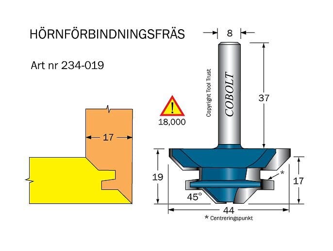 Cobolt Hörnförbindningsfräs L=19mm S=8 D=44