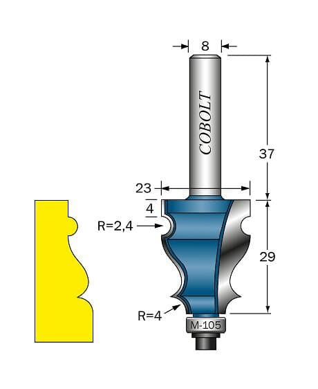 Cobolt Listprofilfräs D=23l=29 R=2,4 R=4 S=8