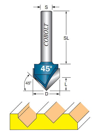 Cobolt V-spårfräs 45gr D=16l=8