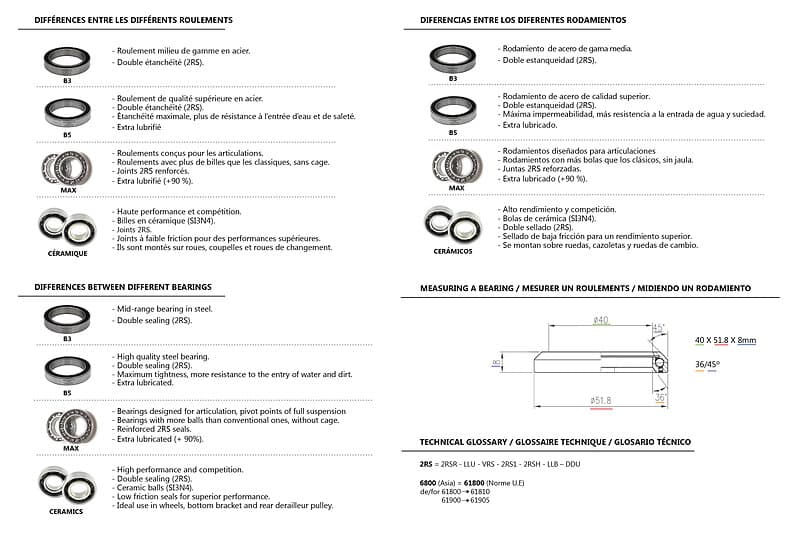 Black Bearing 45/45° Steering Silver 40 x 52 x 8 mm