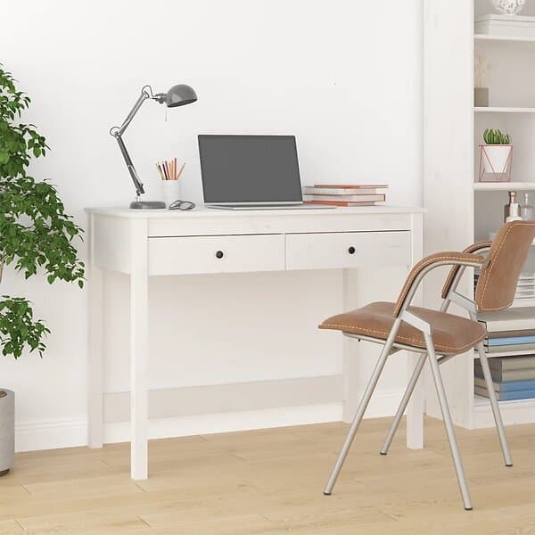 vidaXL Skrivbord med lådor vit 100x50x78 cm massiv furu 824644