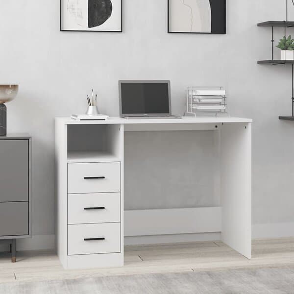 vidaXL Skrivbord med lådor vit 102x50x76 cm konstruerat trä 823032