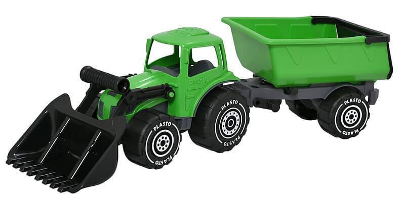 Plasto Grön Traktor med Frontlastare och Släp, 56 cm