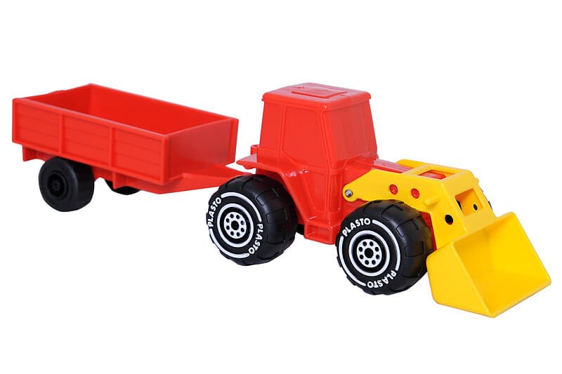 Plasto Röd Traktor med Frontlastare & Släpvagn, 33 cm