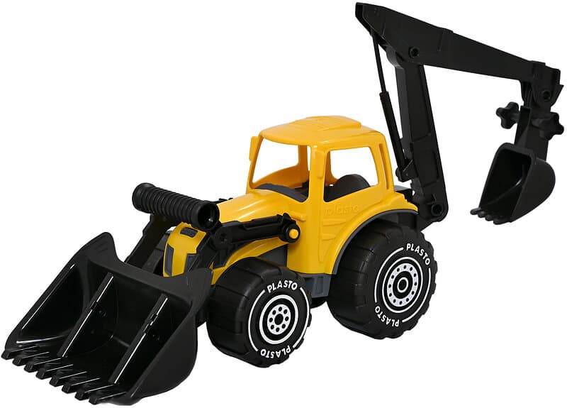 GUL Traktor med Frontlastare och Grävare, 70 cm Plasto