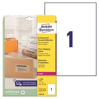 Avery Laseretikett L7567 transparent 210x297mm