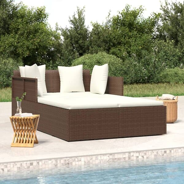 vidaXL Solsäng med dynor brun 182x118x63 cm konstrotting 362266
