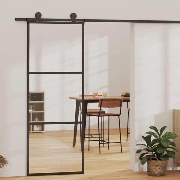 vidaXL Skjutdörr ESG-glas och aluminium 76x205 cm svart 151008