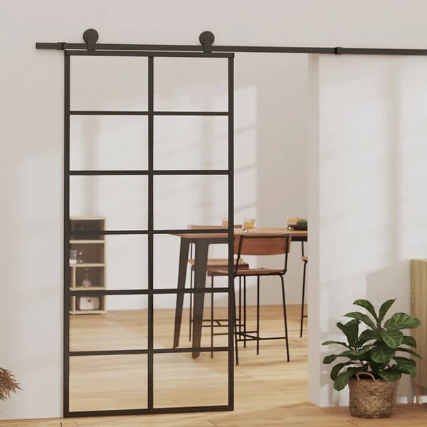 vidaXL Skjutdörr ESG-glas och aluminium 90x205 cm svart 151018