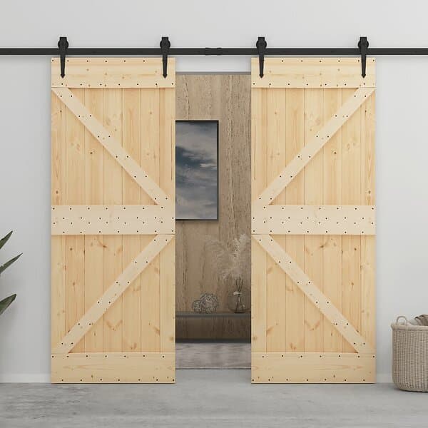 vidaXL Skjutdörr med beslag 90x210 cm massiv furu 3057589